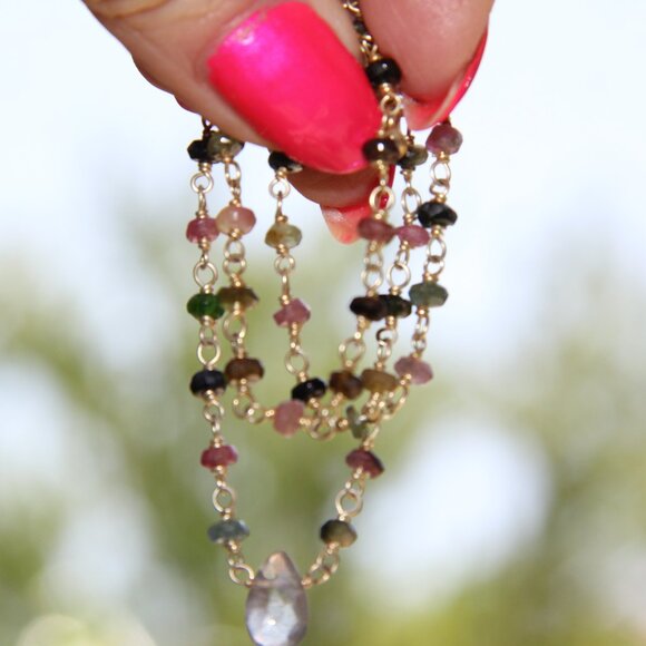 Ela Rae Labradorite and Tourmaline Gold Necklace - Picture 5 of 13